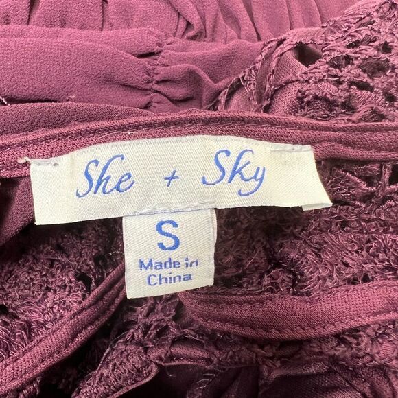 SHE + sky burgundy chiffon dress size S - Picture 9 of 10